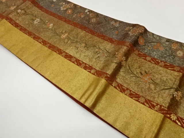 JAPANESE NAGOYA OBI / WOVEN STRIPE & FLOWERS